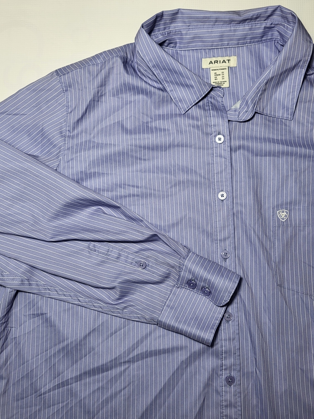 Ariat Women's Blue Pinstripe Rodeo Queen Cowgirl Shirt 2X Kirby Pro